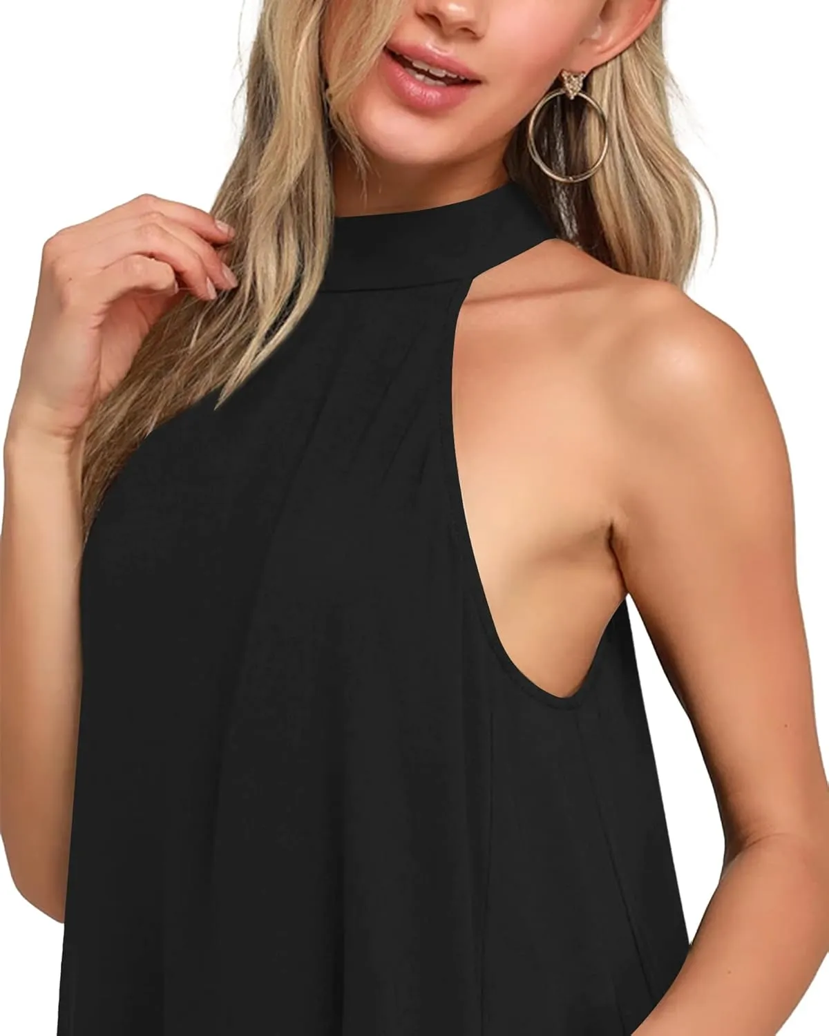 AUSELILY Womens Summer Dress Sleeveless Halter Neck Beach Dress Casual Sundresses with Pockets