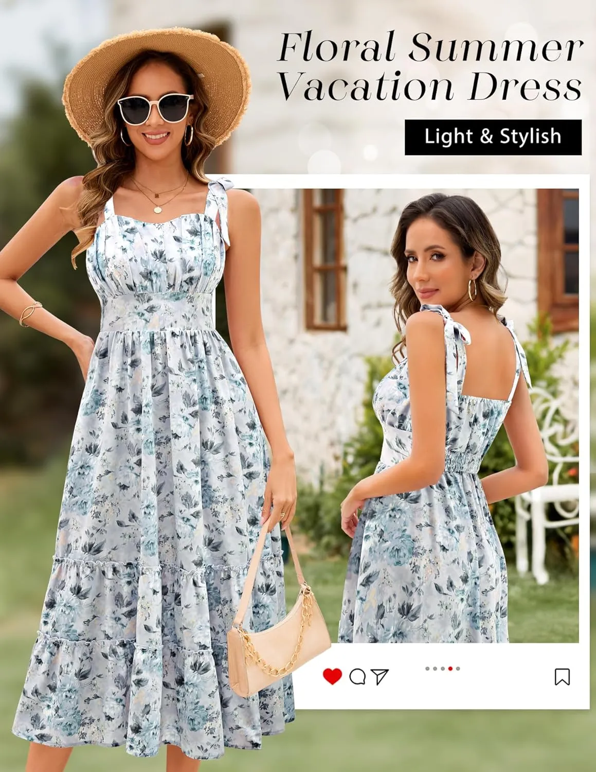 BeryLove Women's 2025 Summer Floral Boho Dress Casual Ruffle Tiered Beach Vacation Dress
