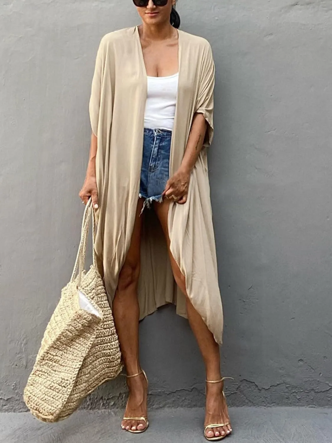 Chunoy Women Long Kimono Cardigan Open Front Bathing Suit Dress Lightweight Beach Cover Up
