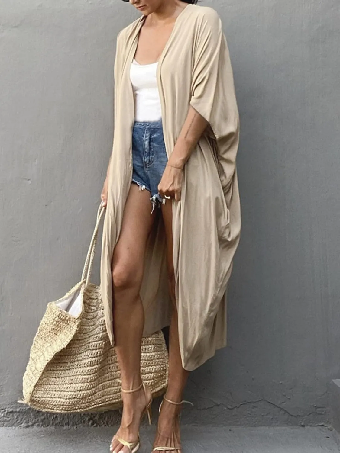 Chunoy Women Long Kimono Cardigan Open Front Bathing Suit Dress Lightweight Beach Cover Up