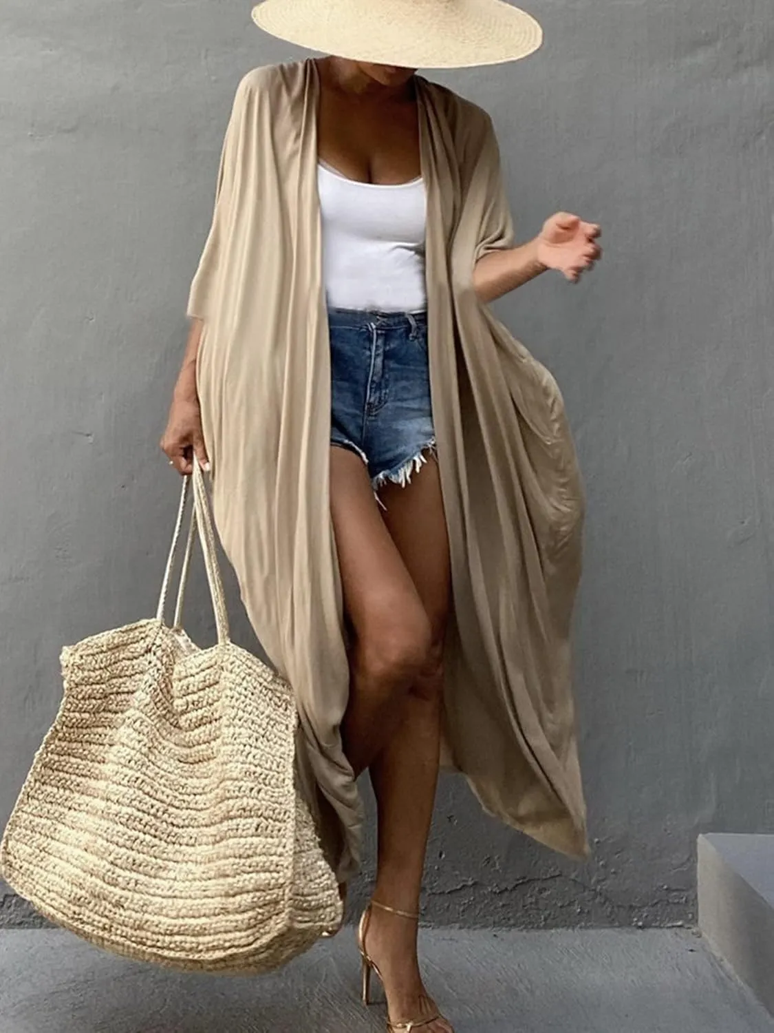 Chunoy Women Long Kimono Cardigan Open Front Bathing Suit Dress Lightweight Beach Cover Up