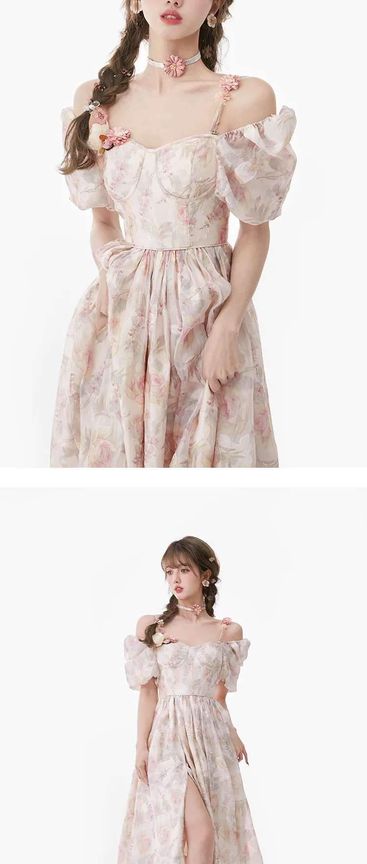 deanwangkt  Floral Sweet France Vintage Dress Women Print Casual Elegant Evening Party Midi Dress Chiffon Korea Boho Beach Dress Summer