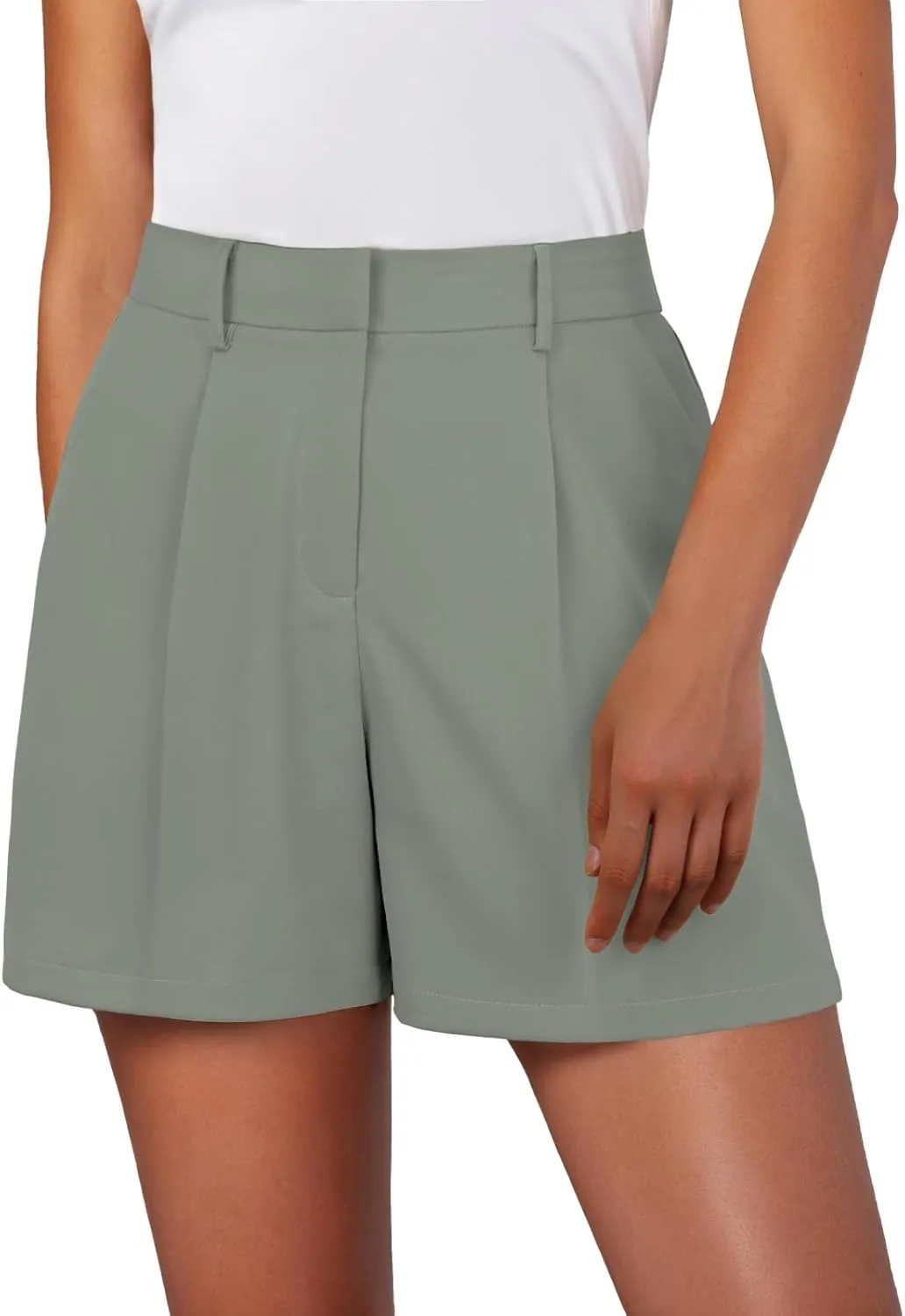 Feiersi Womens Shorts Dressy Casual Elastic Waisted Tailored Work Shorts with Pockets