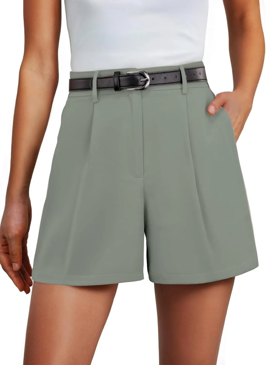 Feiersi Womens Shorts Dressy Casual Elastic Waisted Tailored Work Shorts with Pockets