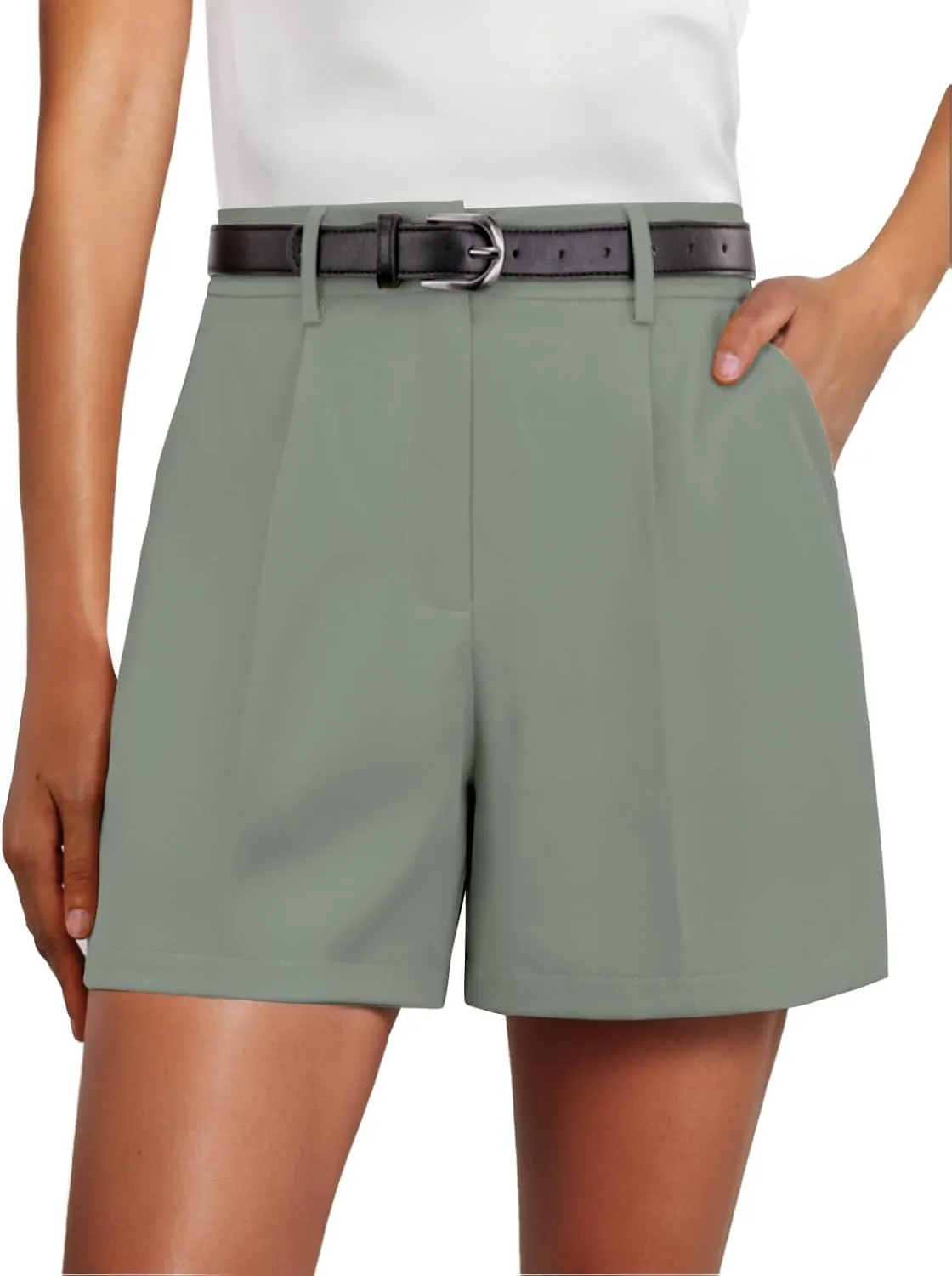 Feiersi Womens Shorts Dressy Casual Elastic Waisted Tailored Work Shorts with Pockets