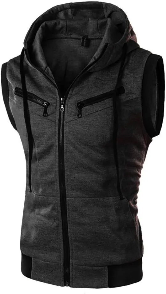 Hoodie Tank Top Men's Sleeveless Slim Fit Hoodie Vest Zipper Drawstring Gilet Jacket Bodybuilding Fitness Muscle Cut T Shirt