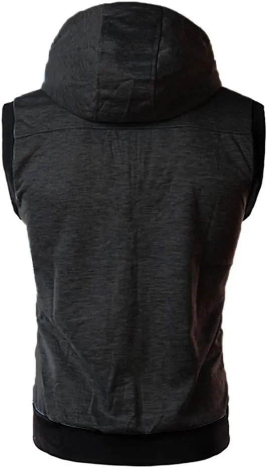 Hoodie Tank Top Men's Sleeveless Slim Fit Hoodie Vest Zipper Drawstring Gilet Jacket Bodybuilding Fitness Muscle Cut T Shirt