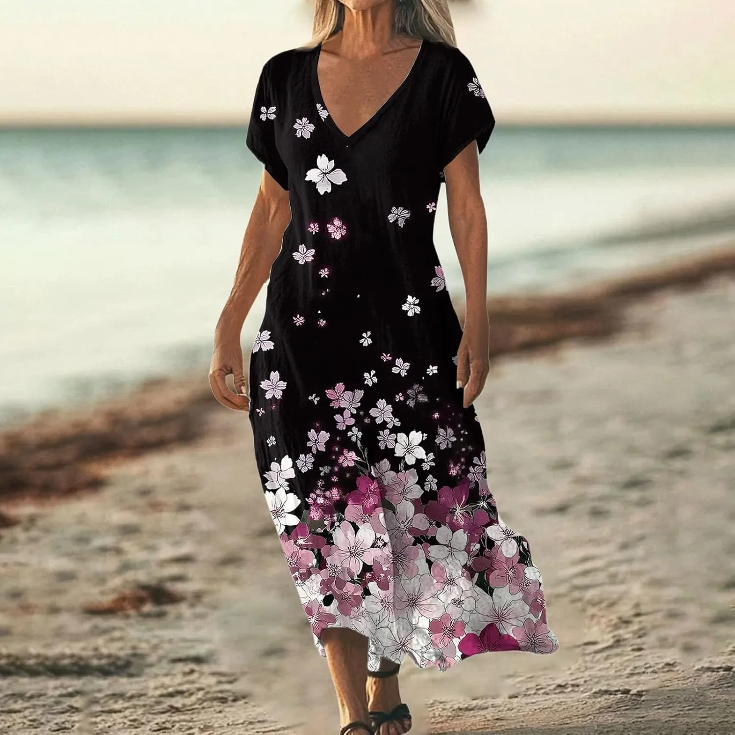 Linen Cotton Beach Dress for Women 2025 Summer Button Shirt Dress Casual Round Neck Dressy Trendy Long Dresses