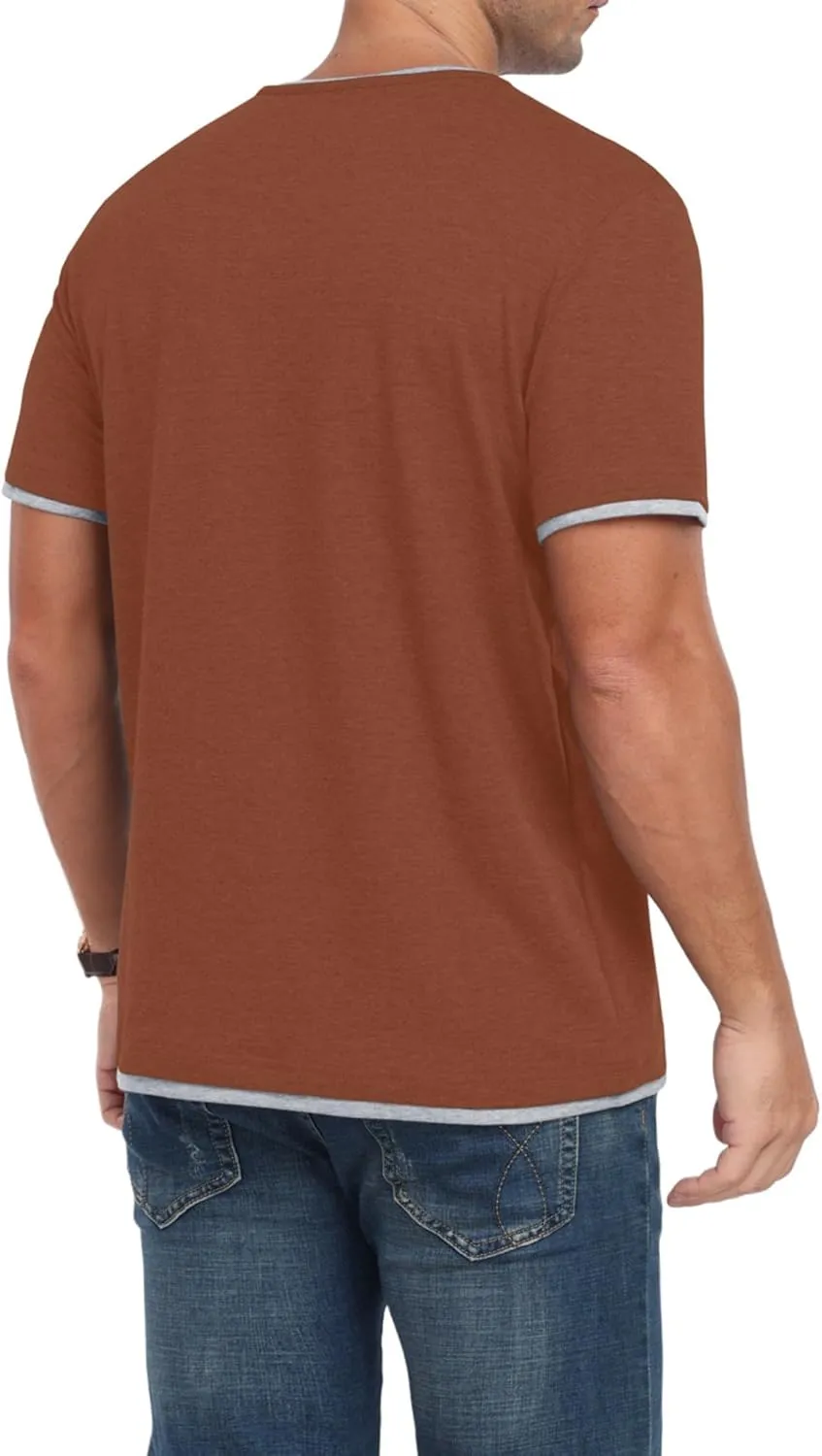 Men's Henley T-Shirt Short Sleeve Casual Lightweight Pullover Shirts Soft Stretch Basic Tees V Neck Metal Design Tops