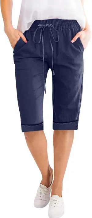 Petite to Bermuda Shorts for Women Knee Length Cotton Linen Shorts Casual Summer Baggy Dressy Shorts with Pockets