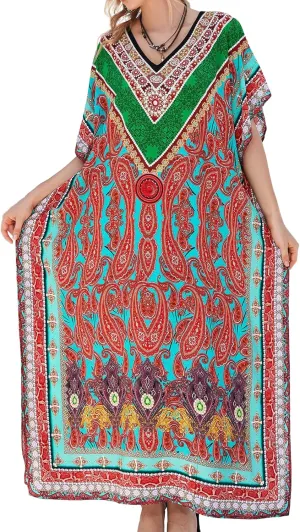 Plus Size Kaftan Dresses for Women 2025 Tropical Beach Cover Ups Swimwear Lightweight Caftans for Vacation Dress