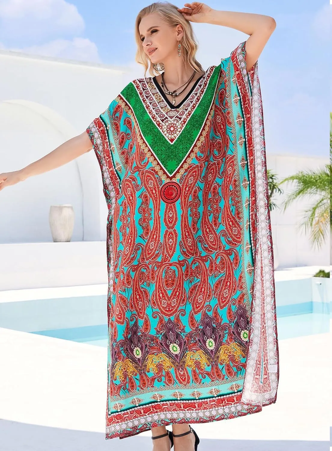 Plus Size Kaftan Dresses for Women 2025 Tropical Beach Cover Ups Swimwear Lightweight Caftans for Vacation Dress