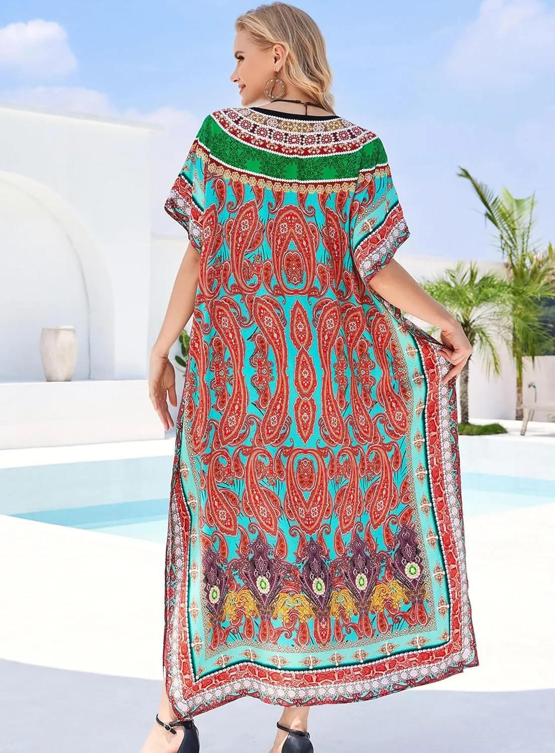 Plus Size Kaftan Dresses for Women 2025 Tropical Beach Cover Ups Swimwear Lightweight Caftans for Vacation Dress
