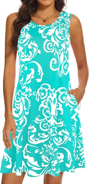 Summer Dresses for Women 2025 Casual Sundresses Beach Cover Ups Sleeveless Tshirt Swing Dress with Pockets