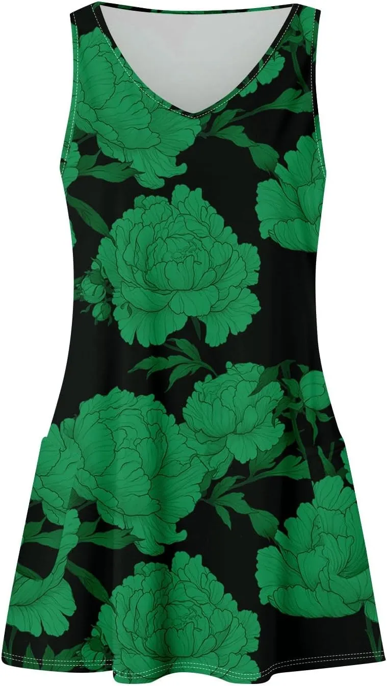 Summer Dresses for Women Vacation V Neck Dress with Pocket Beach 2025 Sundress Casual Printed Swimsuit Coverup