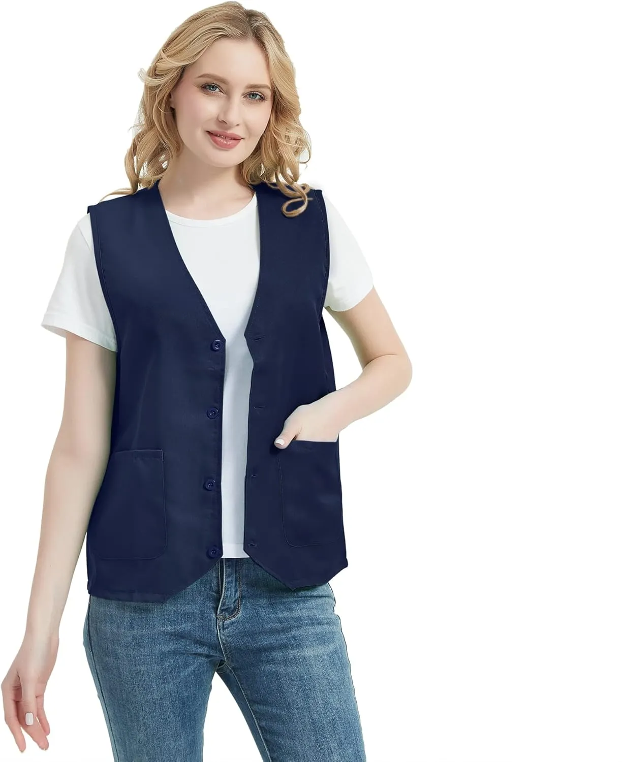 TopTie Unisex Work Vest Volunteer Activity Supermarket Uniform Button Up Vest
