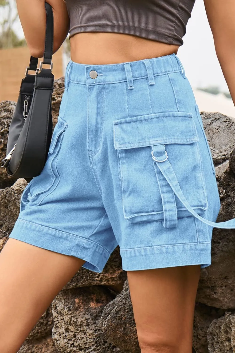 YOCUR Womens Cargo Denim Shorts - Summer Casual Vintage Loose Button Zipper Shorts